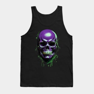 Chic Urban Interpretation: Green and Violet Skull Aesthetic Artwork for Halloween Tank Top